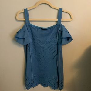 Alberto Makali blue cut out cold shoulder top